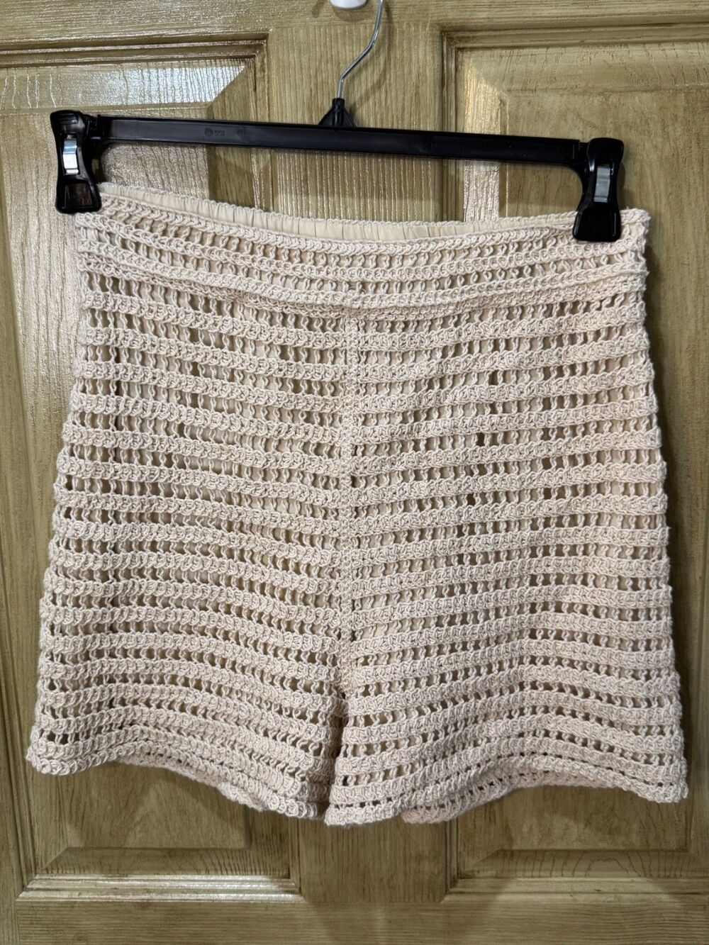 Skies Are Blue Womens Small Ivory Crochet Shorts Lined Open Knit Boho Beach S
